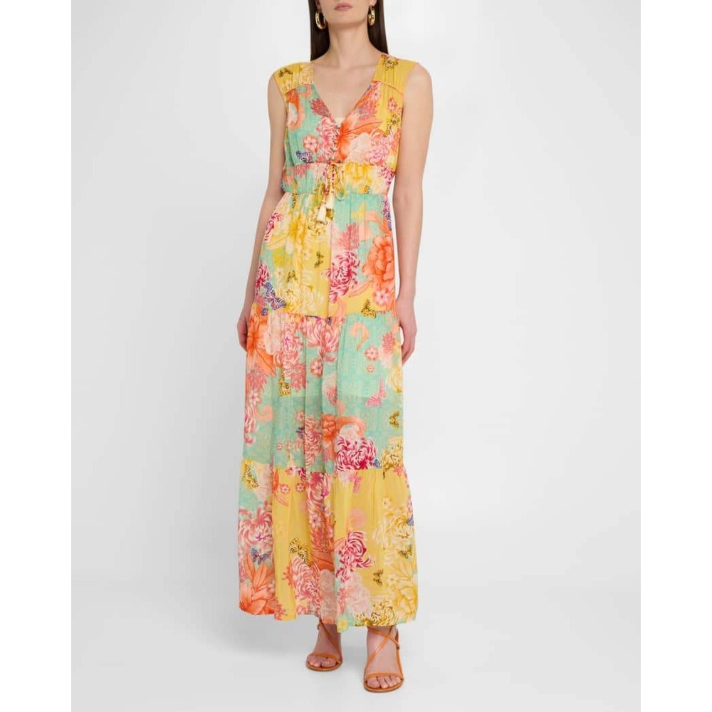 Johnny Was Maje Sleeveless Tiered Floral-Print Maxi Dress‎ Small NEW Butterfly